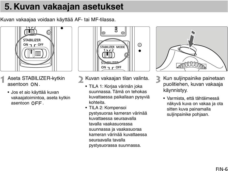 Tämä on tehokas kuvattaessa paikallaan pysyviä kohteita.