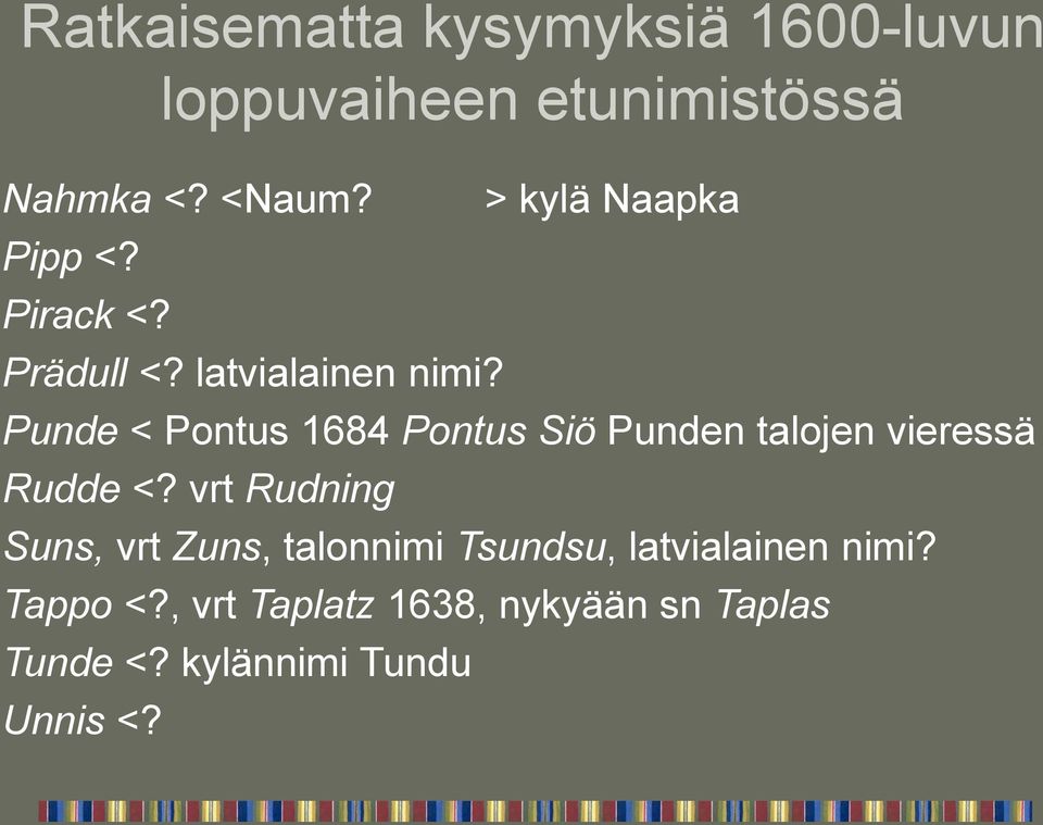 Punde < Pontus 1684 Pontus Siö Punden talojen vieressä Rudde <?