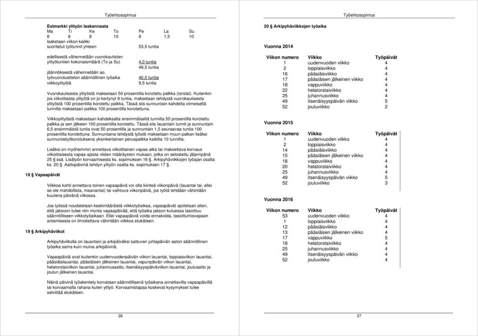 työvuoroluettelon säännöllinen työaika 0,0 tuntia viikkoylityötä 9,5 tuntia Vuorokautisesta ylityöstä maksetaan 50 prosentilla korotettu palkka (torstai).