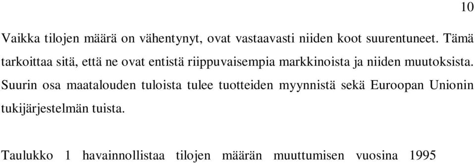 Taulukosta näemme, että lypsykarjatalouden määrä on laskenut tasaisesti vuodesta 1995 vuoteen 2009. Viljanviljelijöiden määrä on pysynyt kutakuinkin samana koko tarkastelujakson ajan.