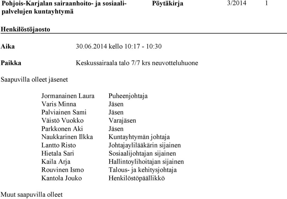 Minna Palviainen Sami Väistö Vuokko Parkkonen Aki Naukkarinen Ilkka Lantto Risto Hietala Sari Kaila Arja Rouvinen Ismo