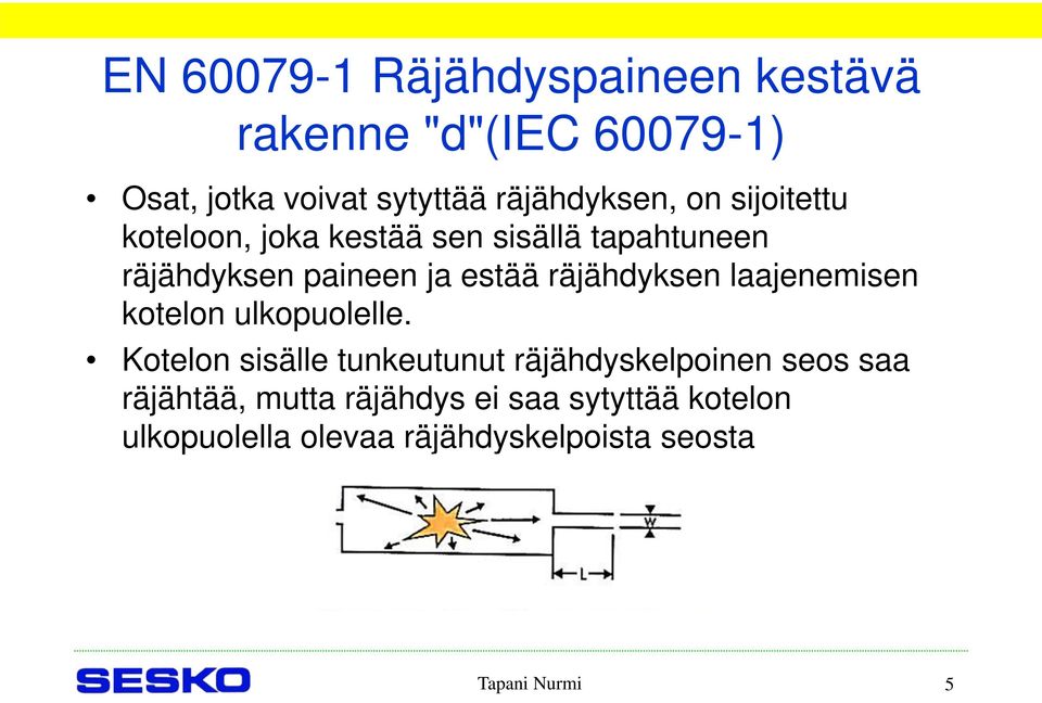 estää räjähdyksen laajenemisen kotelon ulkopuolelle.