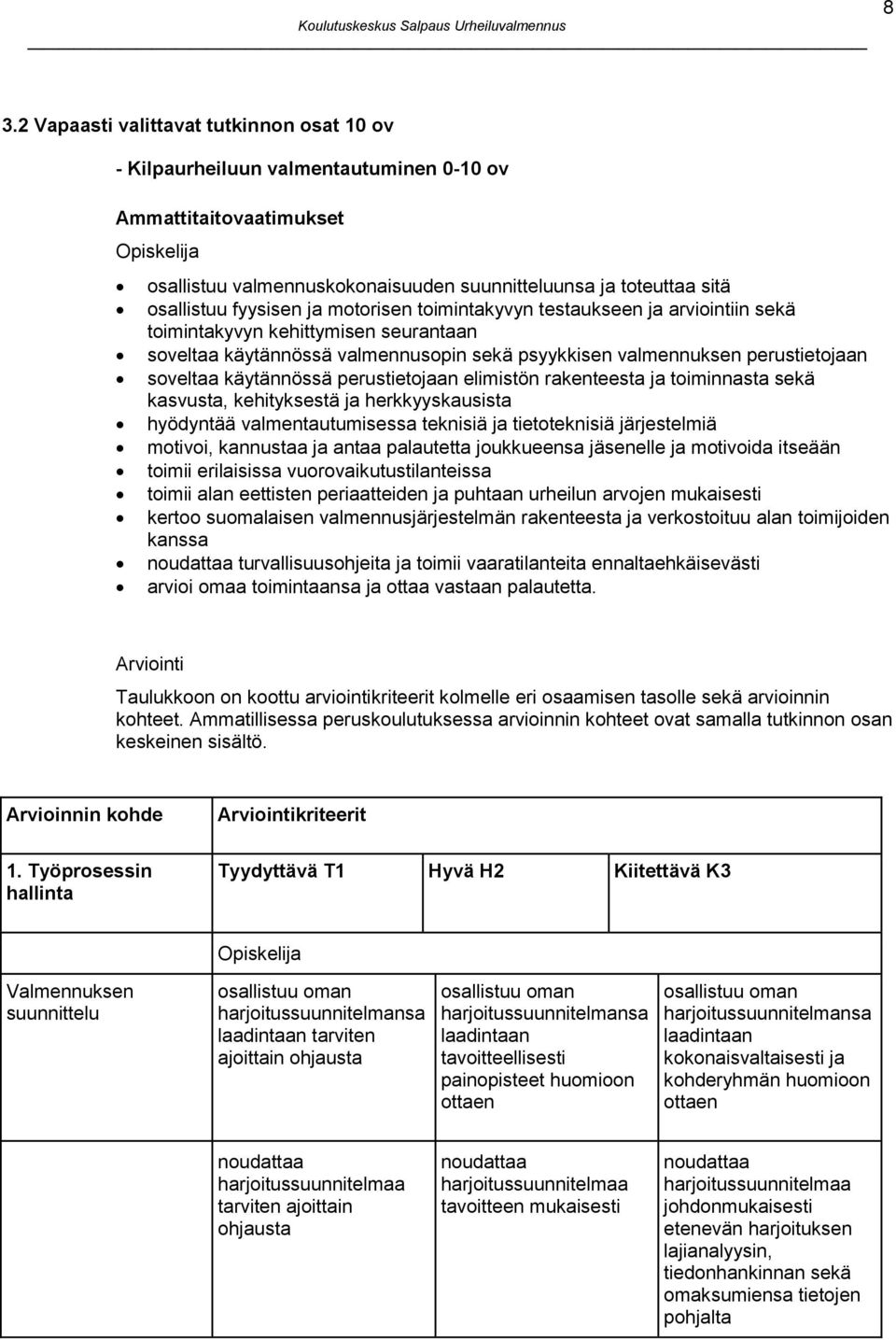 käytännössä perustietojaan elimistön rakenteesta ja toiminnasta sekä kasvusta, kehityksestä ja herkkyyskausista hyödyntää valmentautumisessa teknisiä ja tietoteknisiä järjestelmiä motivoi, kannustaa