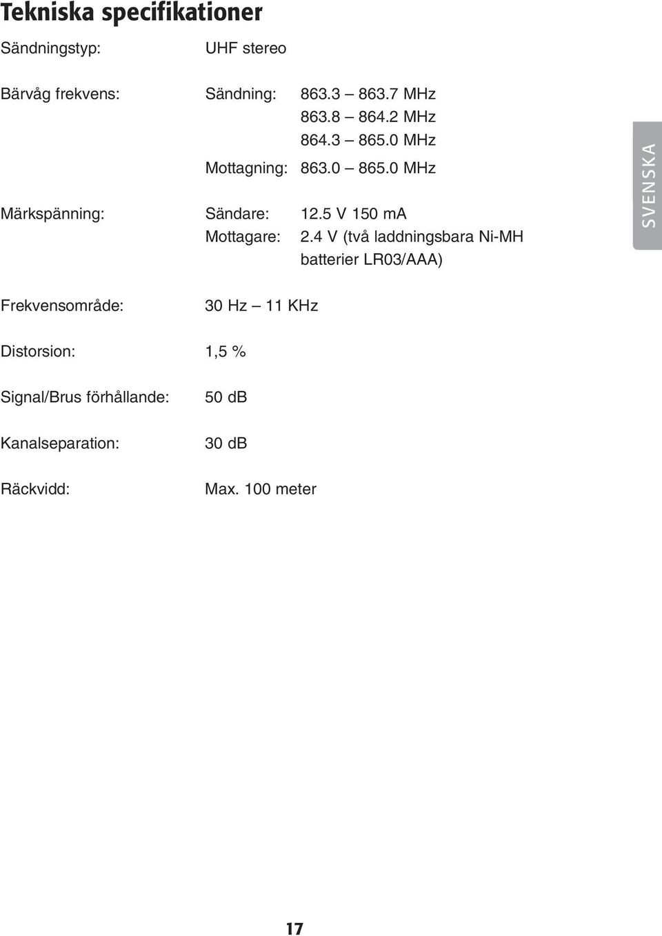 5 V 150 ma Mottagare: 2.