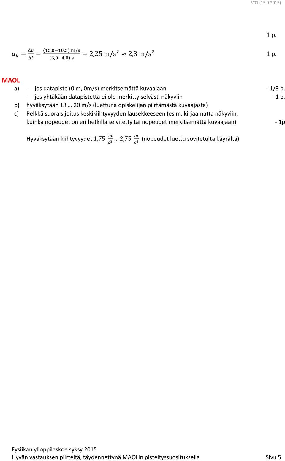 Pelkkä suora sijoitus keskikiihtyvyyden lausekkeeseen (esim.