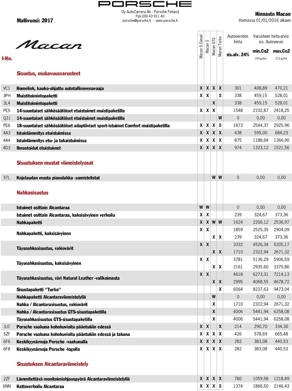 sähkösäätöiset adaptiiviset sport-istuimet Comfort muistipaketilla X X X S 1873 2544,37 2925,96 4A3 Istuinlämmitys etuistuimissa X X X X 438 595,00 684,23 4A4 Istuinlämmitys etu- ja takaistuimissa X