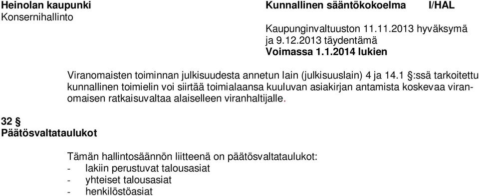 1 :ssä rkoitettu kunnallinen toimielin voi siirtää toimialaansa kuuluvan asiakirjan anmis koskevaa viranomaisen ratkaisuvala