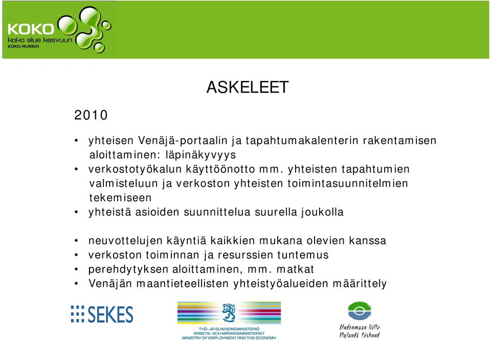 yhteisten tapahtumien valmisteluun ja verkoston yhteisten toimintasuunnitelmien tekemiseen yhteistä asioiden