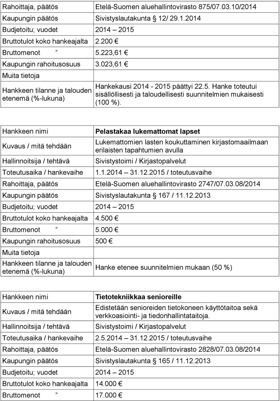 Pelastakaa lukemattomat lapset Lukemattomien lasten koukuttaminen kirjastomaailmaan erilaisten tapahtumien avulla Sivistystoimi / Kirjastopalvelut 1.1.2014 31.12.