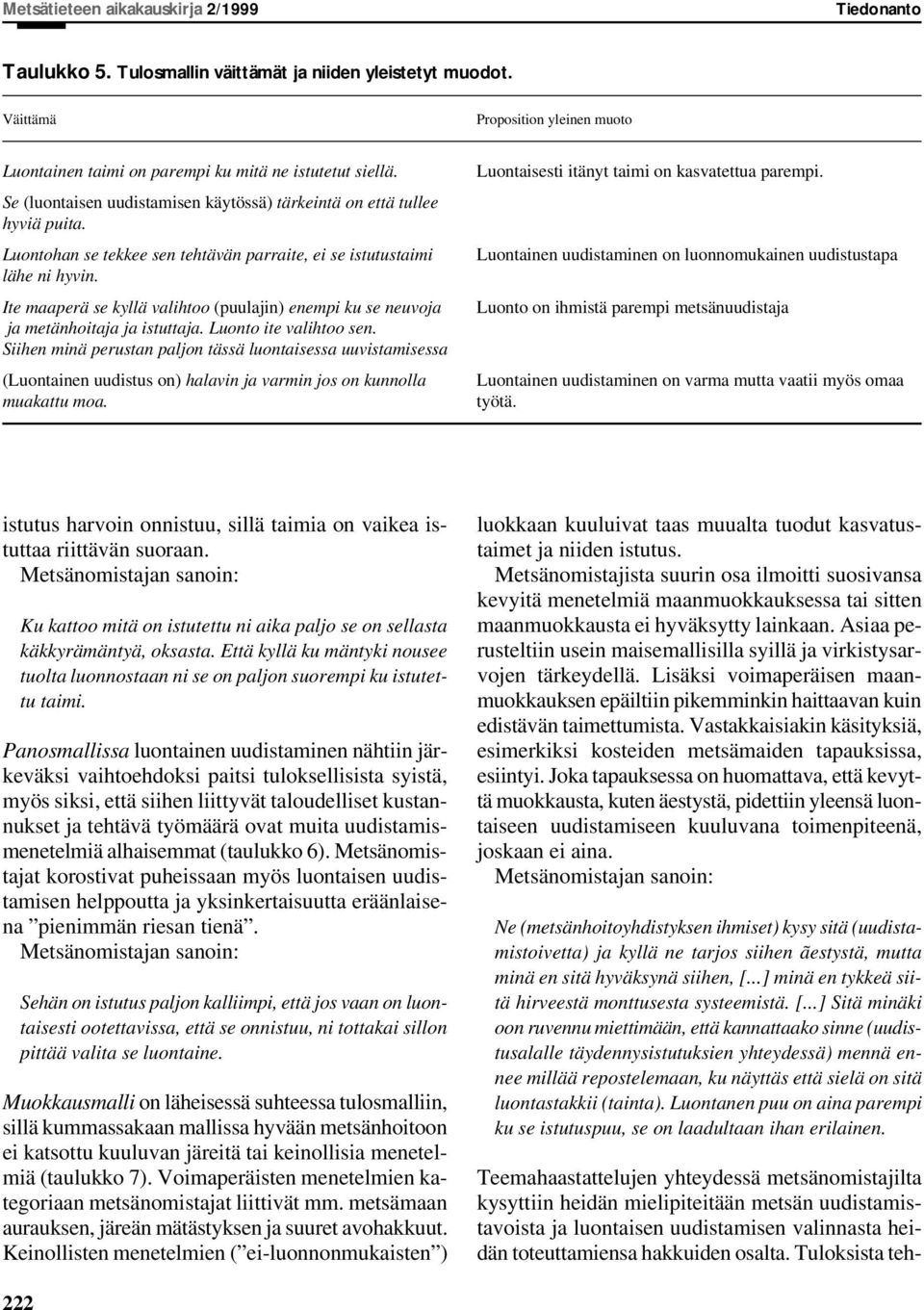 Ite maaperä se kyllä valihtoo (puulajin) enempi ku se neuvoja ja metänhoitaja ja istuttaja. Luonto ite valihtoo sen.