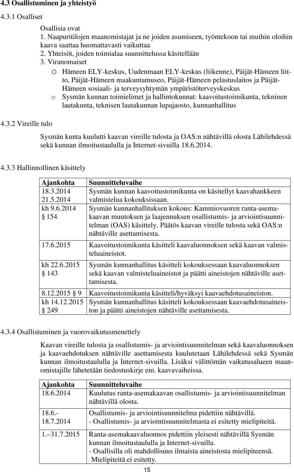 Viranomaiset o Hämeen ELY-keskus, Uudenmaan ELY-keskus (liikenne), Päijät-Hämeen liitto, Päijät-Hämeen maakuntamuseo, Päijät-Hämeen pelastuslaitos ja Päijät- Hämeen sosiaali- ja terveysyhtymän