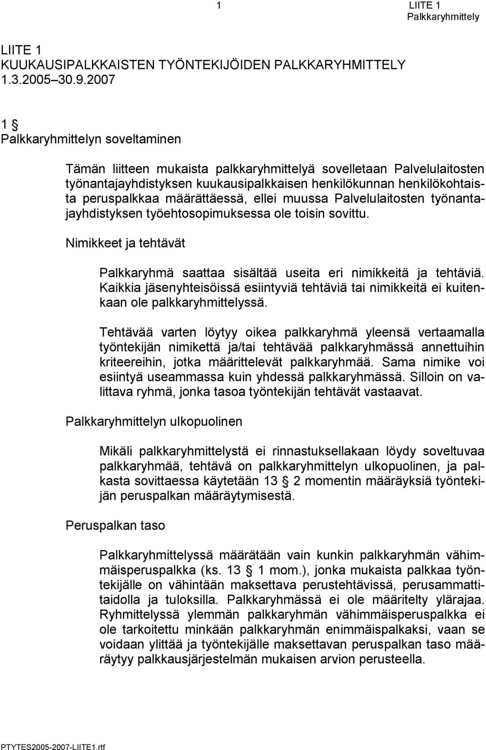 muussa Palvelulaitosten työnantajayhdistyksen työehtosopimuksessa ole toisin sovittu. Nimikkeet ja tehtävät Palkkaryhmä saattaa sisältää useita eri nimikkeitä ja tehtäviä.