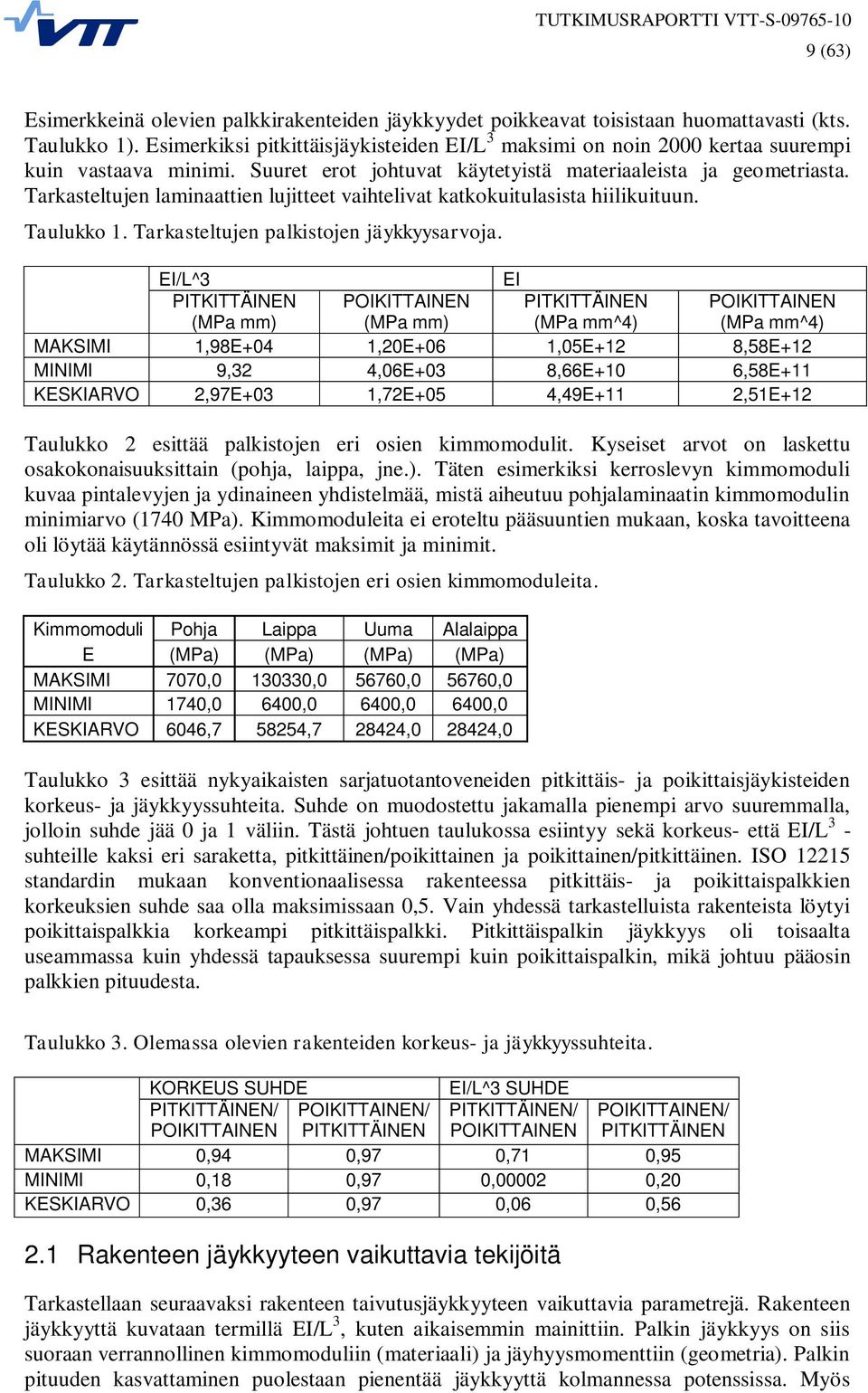 Tarkasteltujen laminaattien lujitteet vaihtelivat katkokuitulasista hiilikuituun. Taulukko. Tarkasteltujen palkistojen jäykkyysarvoja.