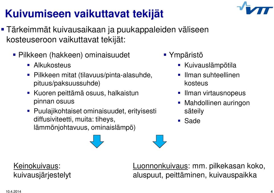 ominaisuudet, erityisesti diffusiviteetti, muita: tiheys, lämmönjohtavuus, ominaislämpö) Ympäristö Kuivauslämpötila Ilman suhteellinen kosteus Ilman