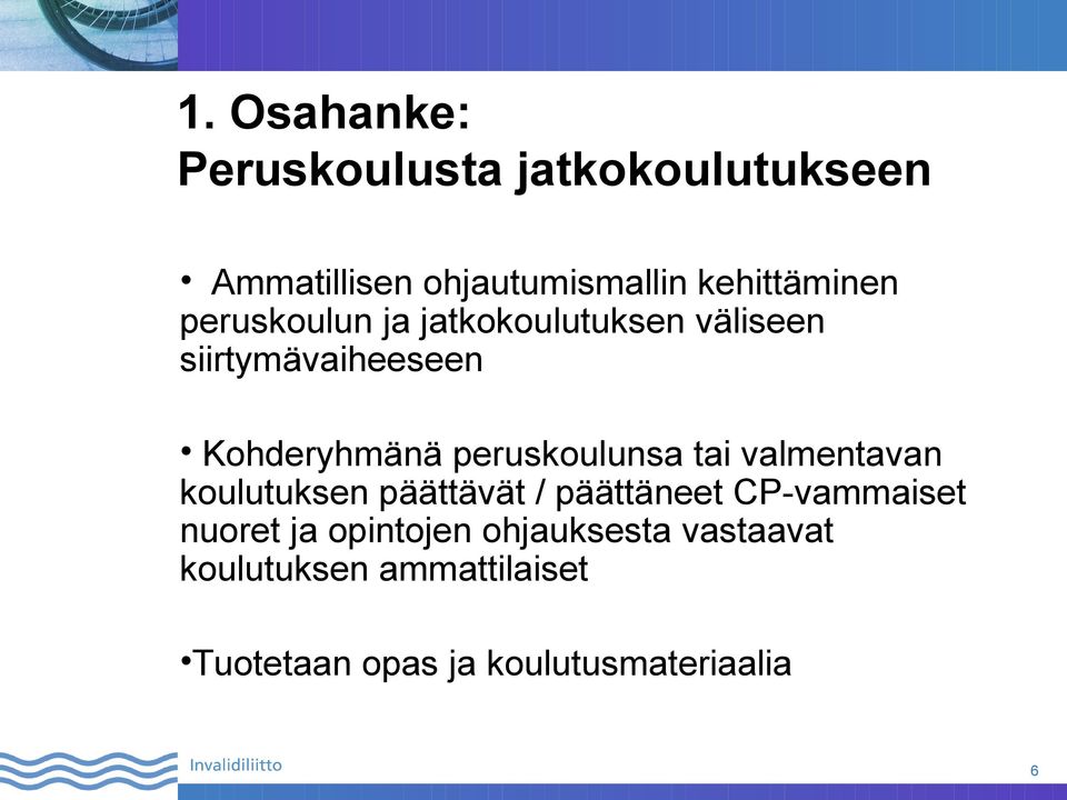 peruskoulunsa tai valmentavan koulutuksen päättävät / päättäneet CP-vammaiset nuoret