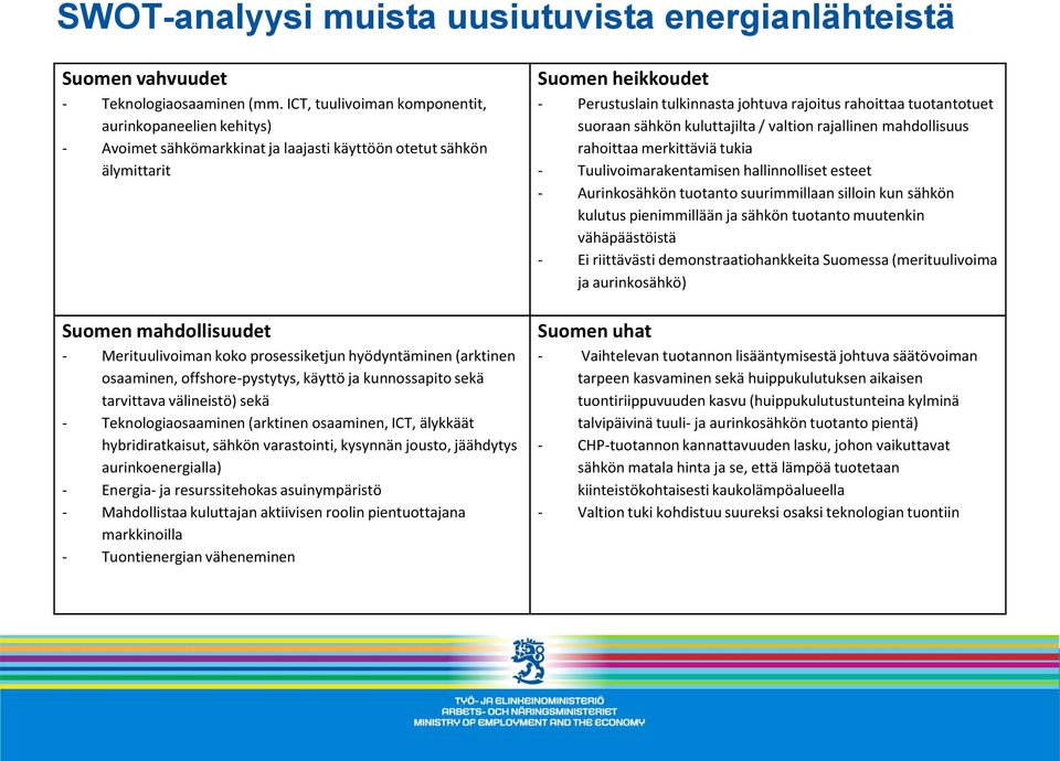 hyödyntäminen (arktinen osaaminen, offshore-pystytys, käyttö ja kunnossapito sekä tarvittava välineistö) sekä - Teknologiaosaaminen (arktinen osaaminen, ICT, älykkäät hybridiratkaisut, sähkön