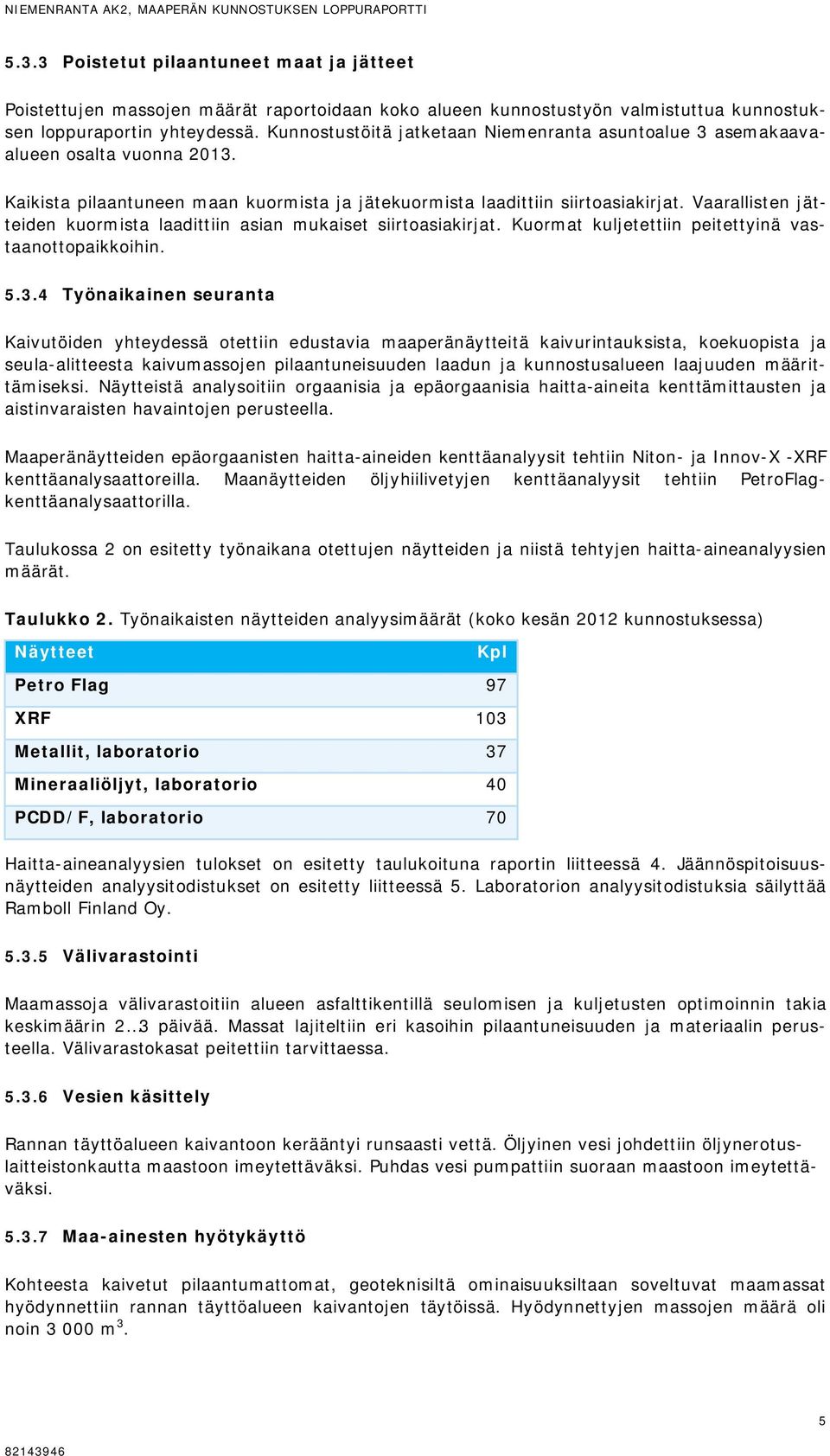 Kunnostustöitä jatketaan Niemenranta asuntoalue 3 asemakaavaalueen osalta vuonna 2013. Kaikista pilaantuneen maan kuormista ja jätekuormista laadittiin siirtoasiakirjat.