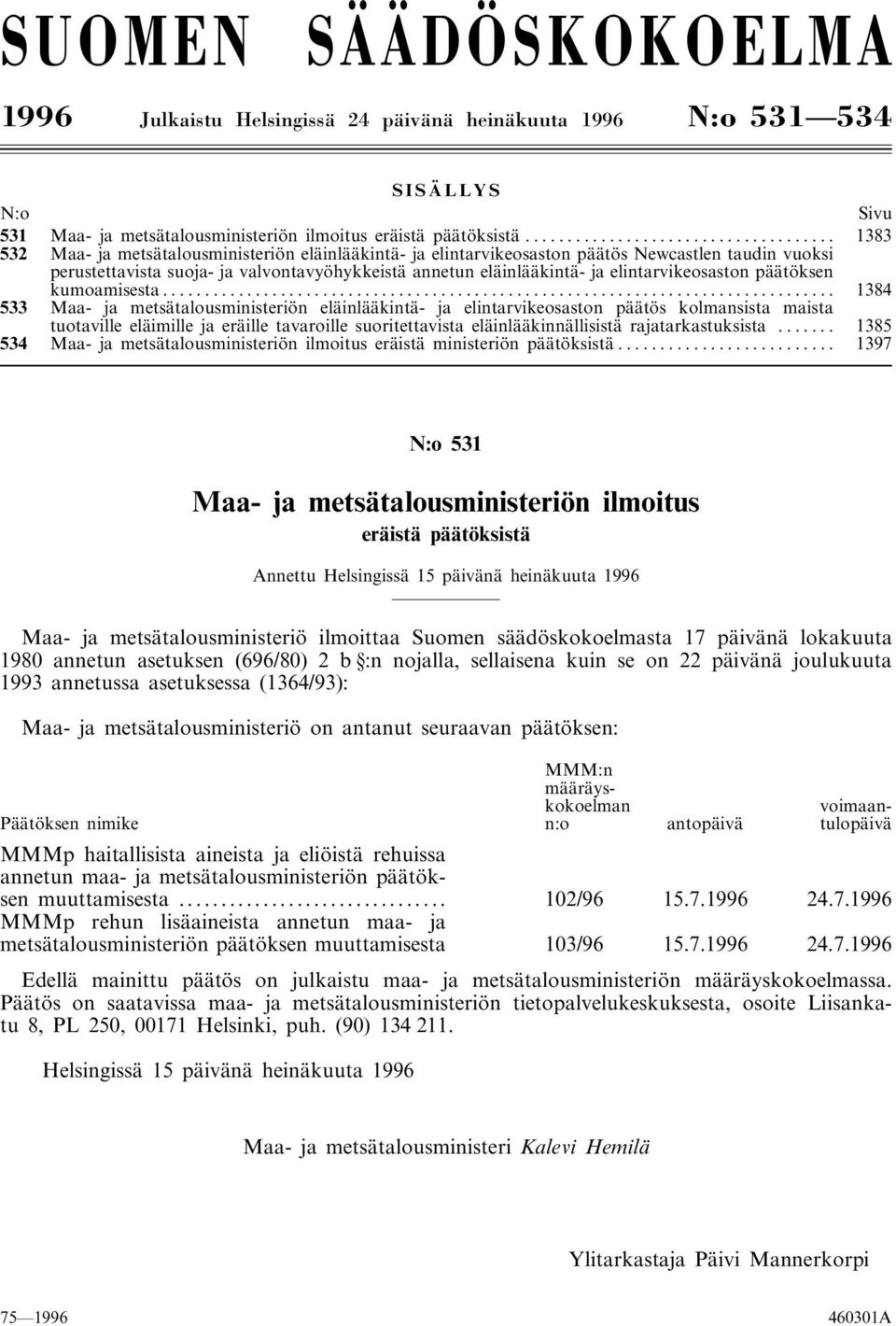 elintarvikeosaston päätöksen kumoamisesta.