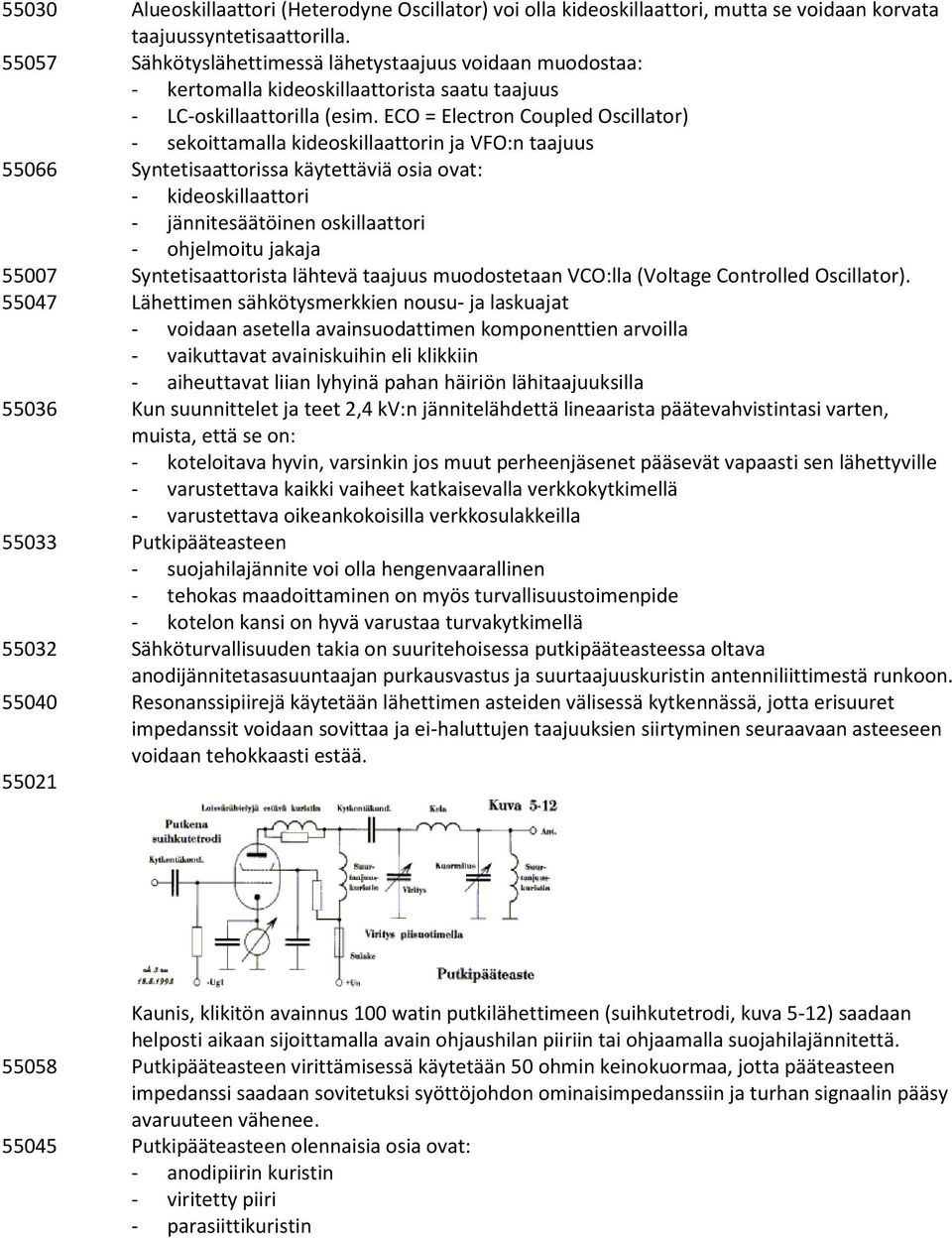 ECO = Electron Coupled Oscillator) - sekoittamalla kideoskillaattorin ja VFO:n taajuus 55066 Syntetisaattorissa käytettäviä osia ovat: - kideoskillaattori - jännitesäätöinen oskillaattori -