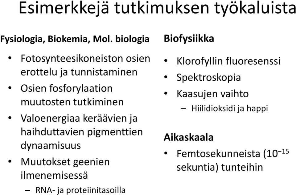 Valoenergiaa keräävien ja haihduttavien pigmenttien dynaamisuus Muutokset geenien ilmenemisessä RNA- ja