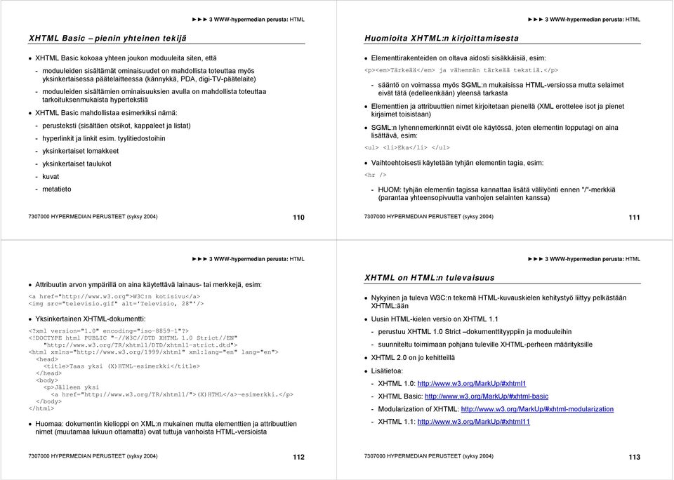 (sisältäen otsikot, kappaleet ja listat) - hyperlinkit ja linkit esim.