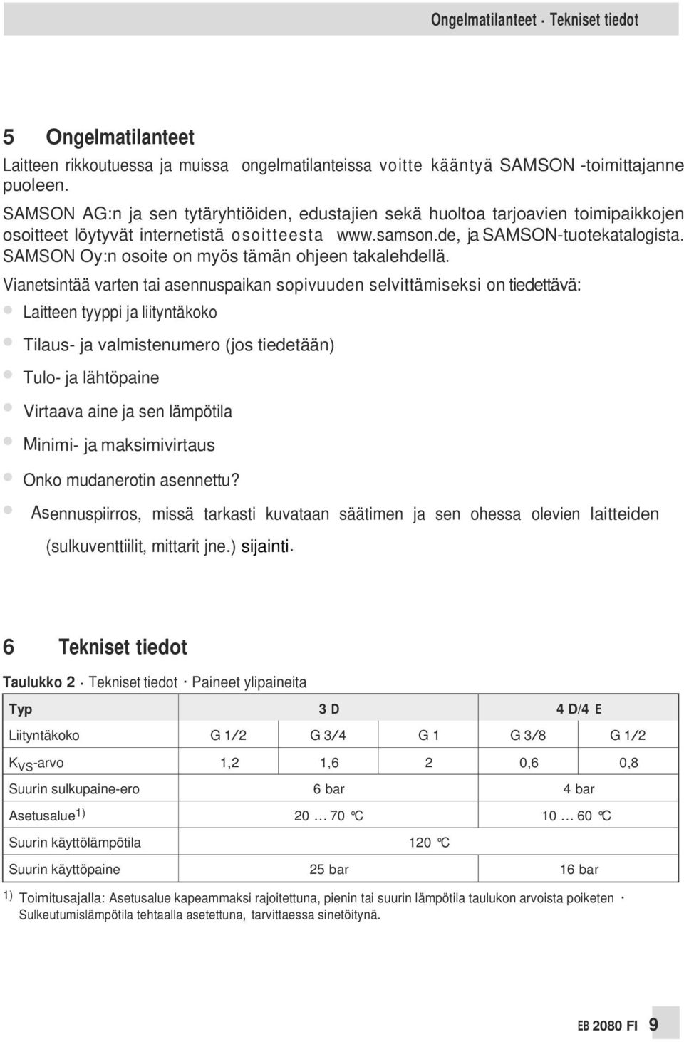 SAMSON Oy:n osoite on myös tämän ohjeen takalehdellä.