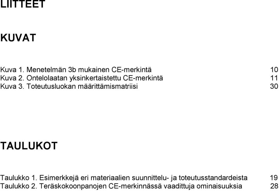 Toteutusluokan määrittämismatriisi 30 TAULUKOT Taulukko 1.