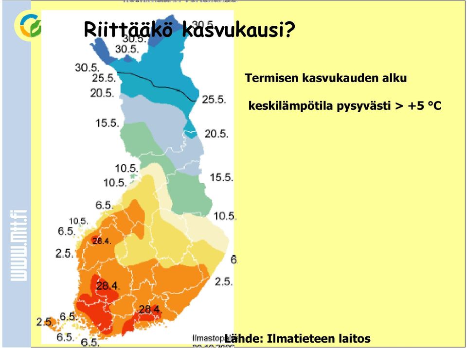 keskilämpötila pysyvästi >