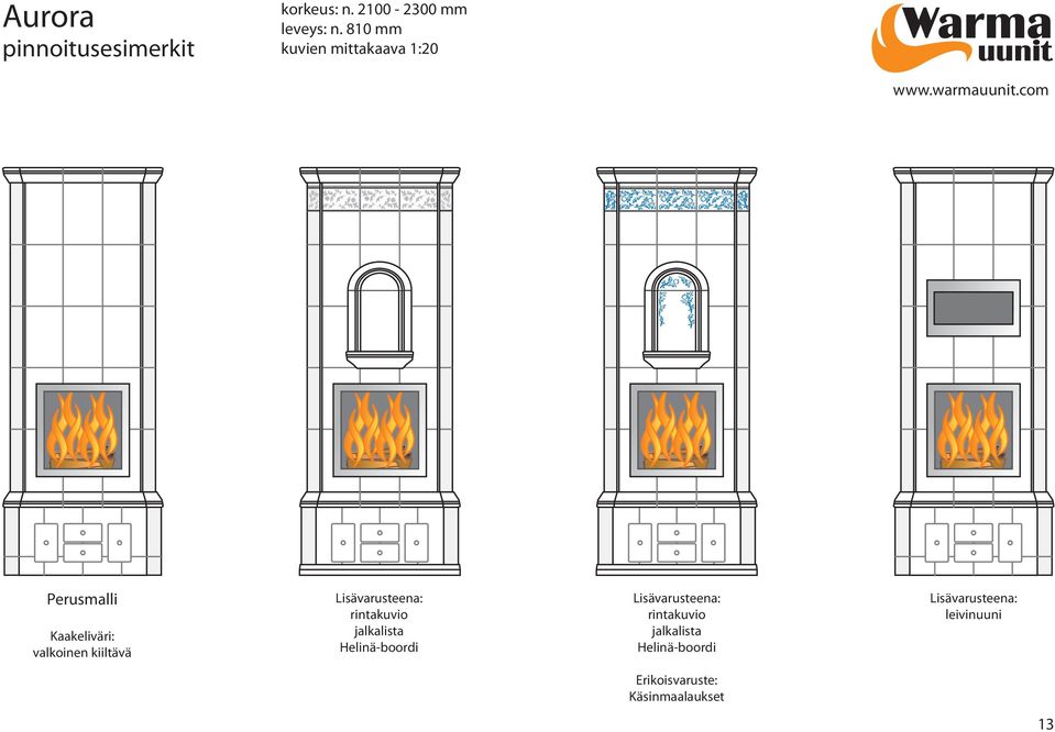 Lisävarusteena: rintakuvio jalkalista Helinä-boordi Lisävarusteena: