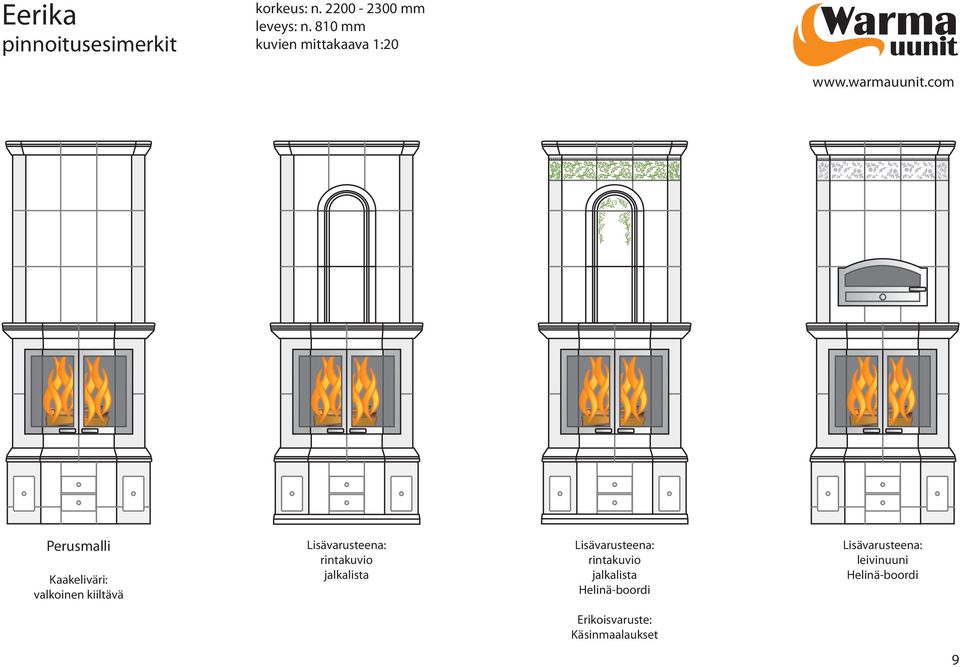 Lisävarusteena: rintakuvio jalkalista Lisävarusteena: rintakuvio