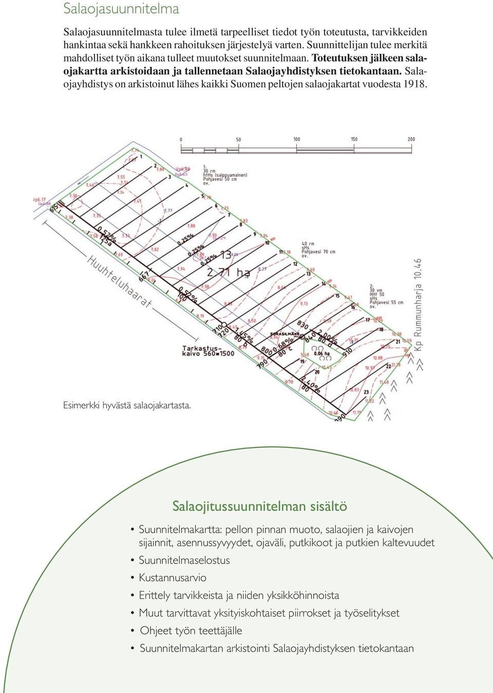 Salaojayhdistys on arkistoinut lähes kaikki Suomen peltojen salaojakartat vuodesta 1918. Esimerkki hyvästä salaojakartasta.