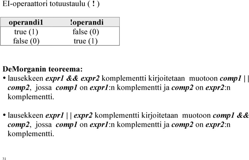 komplementti kirjoitetaan muotoon comp1 comp2, jossa comp1 on expr1:n komplementti ja comp2 on