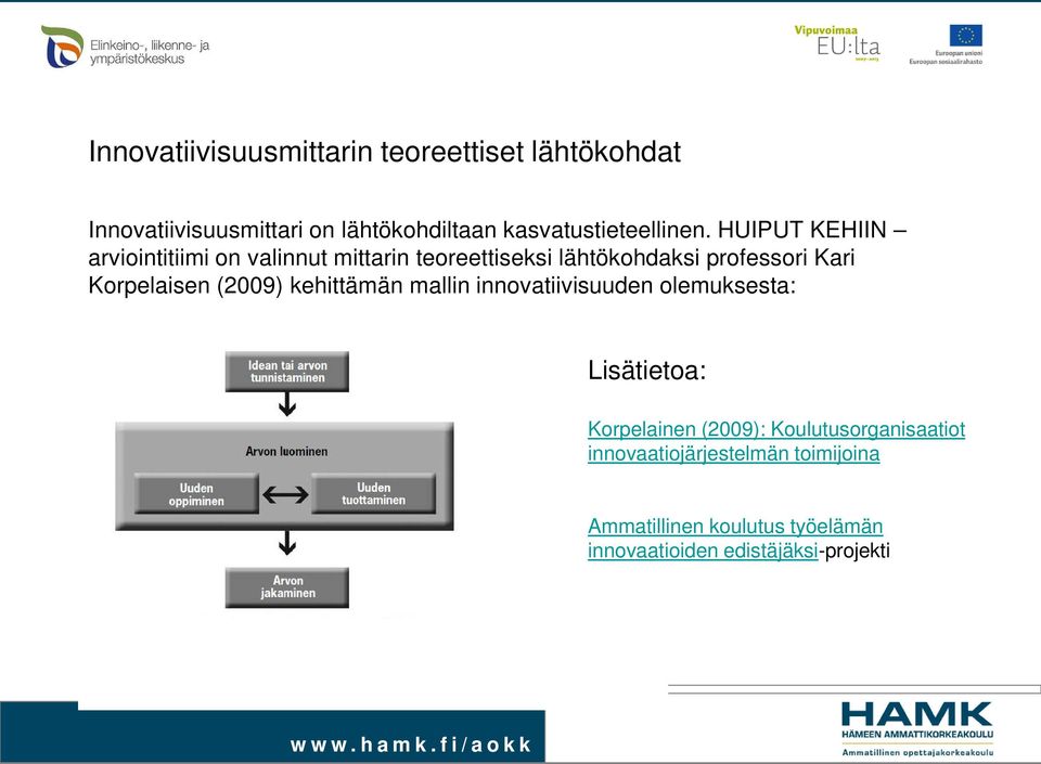 HUIPUT KEHIIN arviointitiimi on valinnut mittarin teoreettiseksi lähtökohdaksi professori Kari Korpelaisen