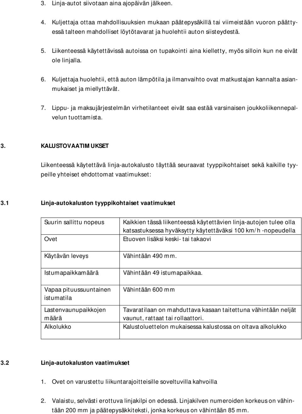 Liikenteessä käytettävissä autoissa on tupakointi aina kielletty, myös silloin kun ne eivät ole linjalla. 6.