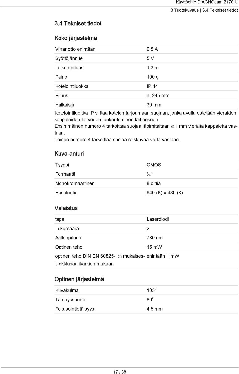 Ensimmäinen numero 4 tarkoittaa suojaa läpimitaltaan 1 mm vieraita kappaleita vastaan. Toinen numero 4 tarkoittaa suojaa roiskuvaa vettä vastaan.