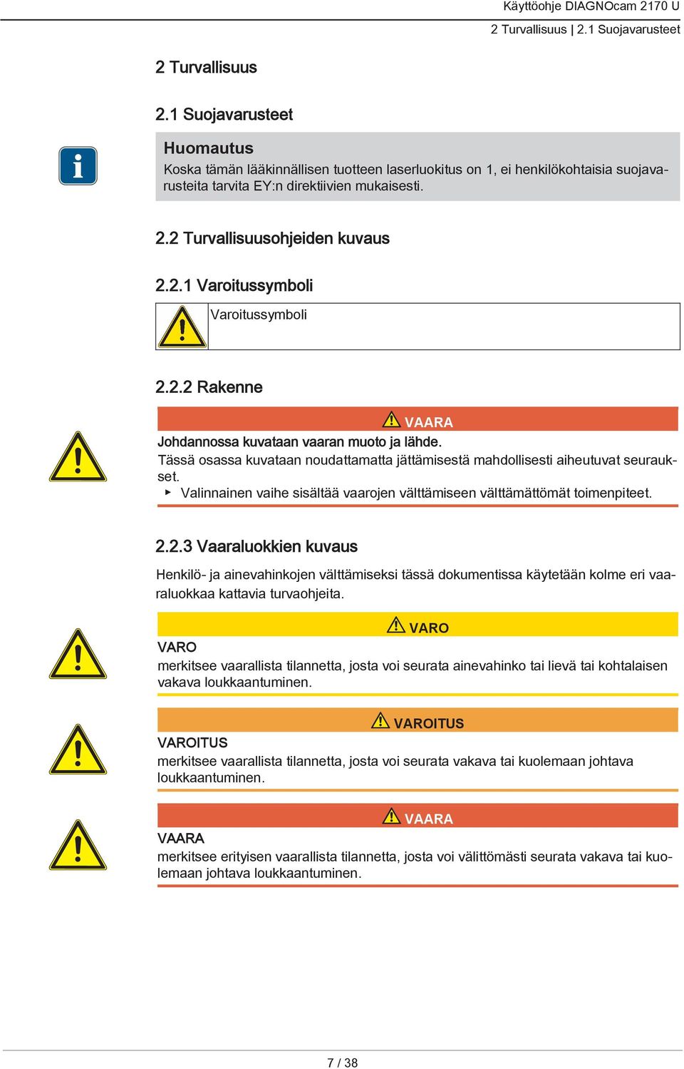 Valinnainen vaihe sisältää vaarojen välttämiseen välttämättömät toimenpiteet. 2.