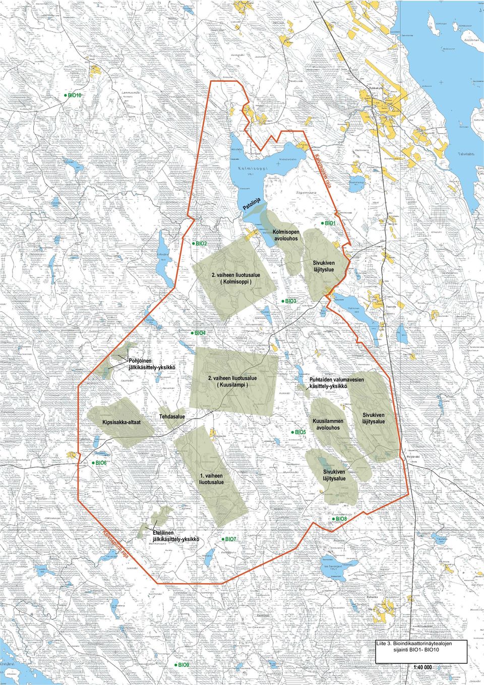 vaiheen liuotusalue ( Kuusilampi ) Kipsisakka-altaat Puhtaiden valumavesien käsittely-yksikkö Tehdasalue BIO5 Kuusilammen avolouhos