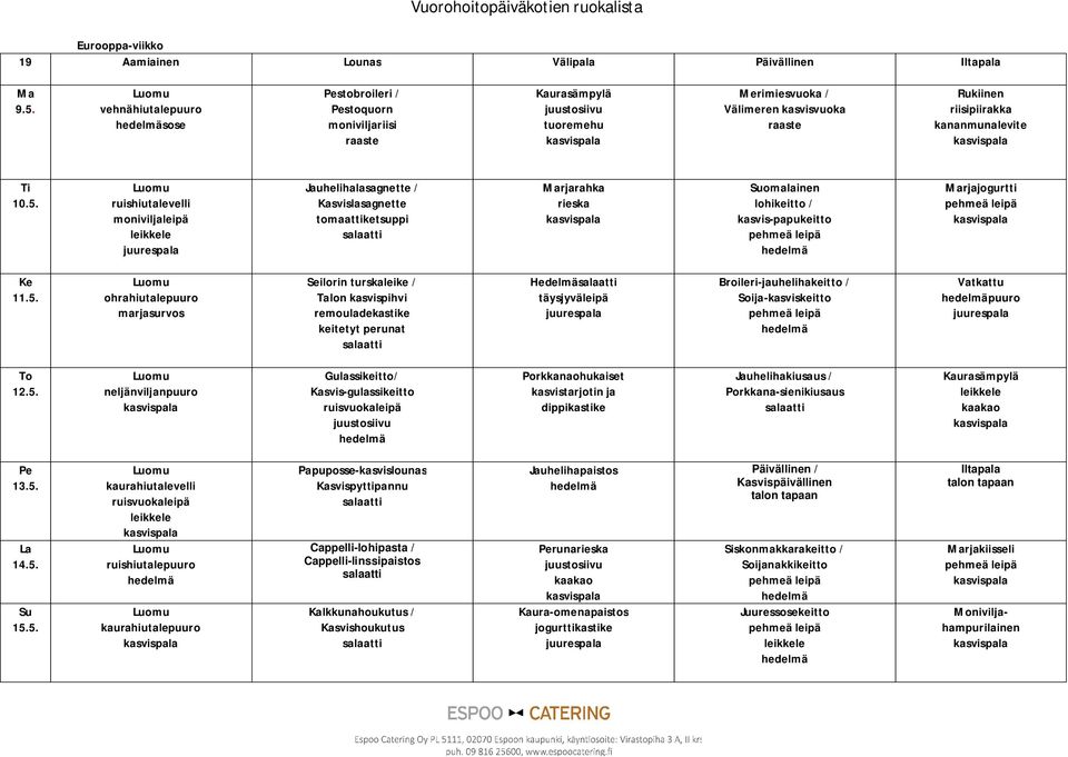 ruishiutalevelli moniviljaleipä Jauhelihalasagnette Kasvislasagnette tomaattiketsuppi rjarahka omalainen lohikeitto kasvis-papukeitto rjajogurtti 11.5.