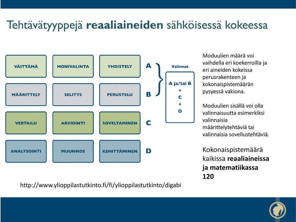 Moduulien sisällä voi olla valinnaisuutta esimerkiksi valinnaisia määrittelytehtäviä tai valinnaisia