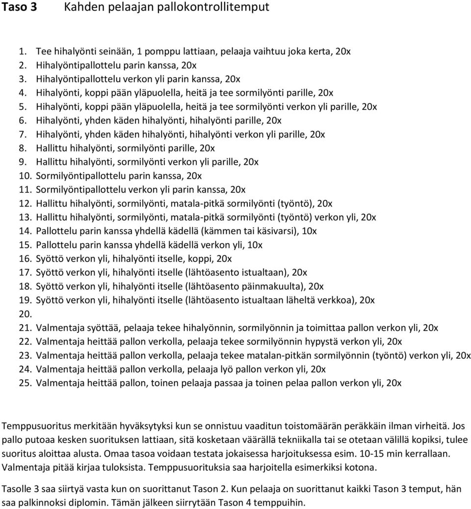 Hihalyönti, koppi pään yläpuolella, heitä ja tee sormilyönti verkon yli parille, 20x 6. Hihalyönti, yhden käden hihalyönti, hihalyönti parille, 20x 7.