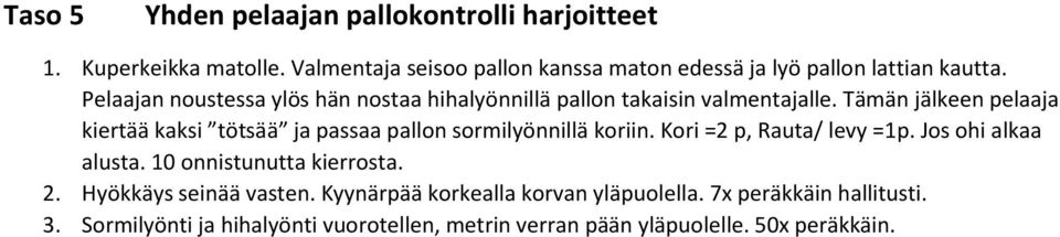 Pelaajan noustessa ylös hän nostaa hihalyönnillä pallon takaisin valmentajalle.