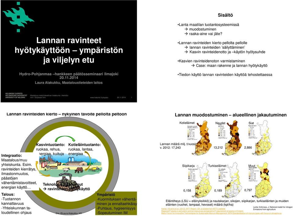 Lannan ravinteiden kierto pellolta pellolle à lannan ravinteiden säilyttäminen à Kasvin ravinteidenotto ja käytön hyötysuhde Kasvien ravinteidenoton varmistaminen à Case: maan rakenne ja lannan