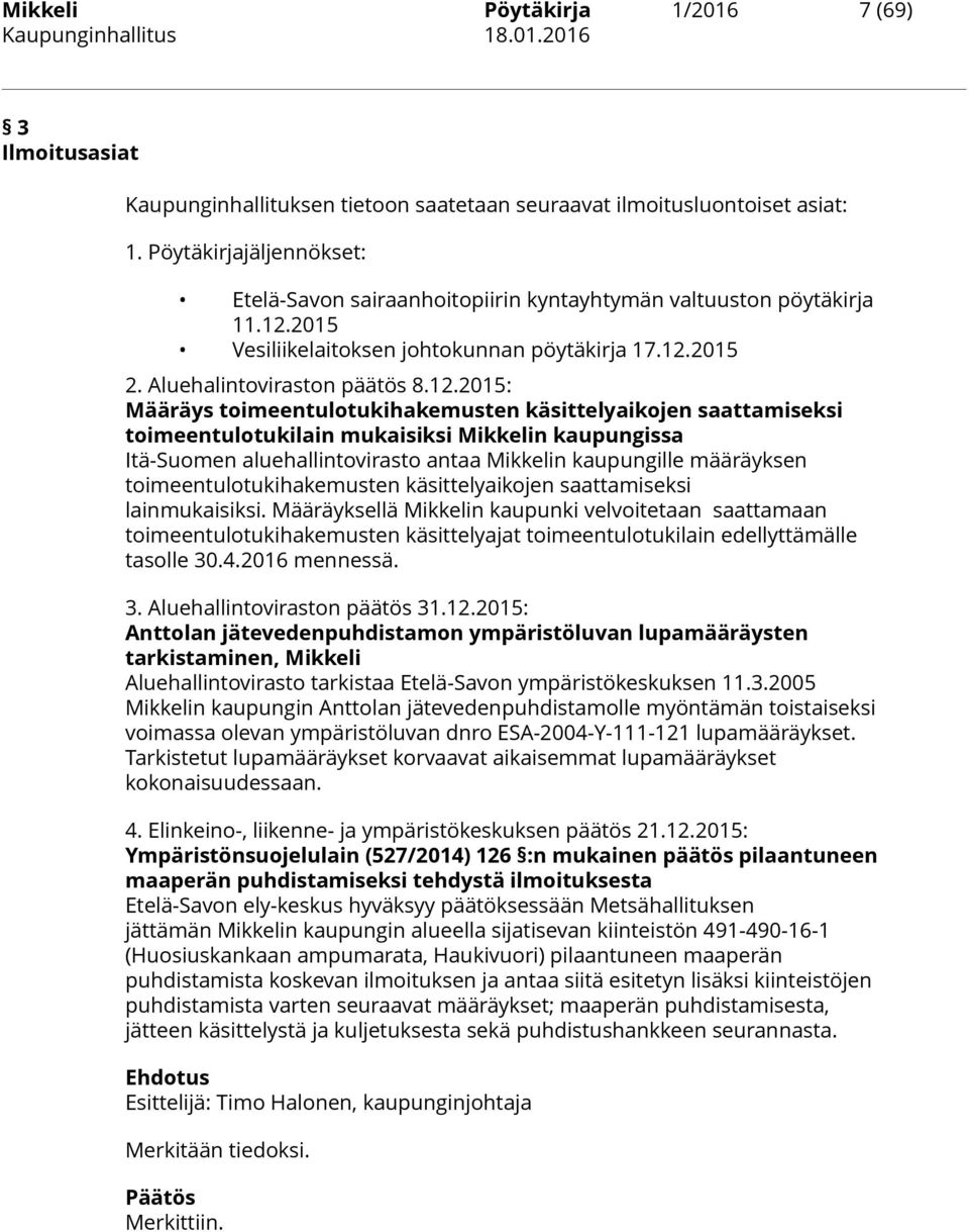 2015 Vesiliikelaitoksen johtokunnan pöytäkirja 17.12.