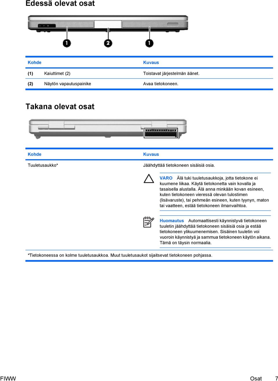 Käytä tietokonetta vain kovalla ja tasaisella alustalla.