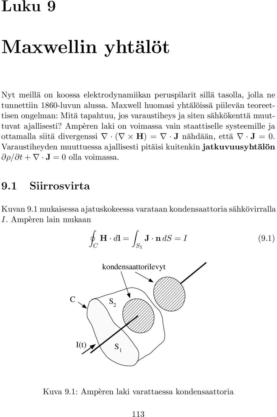 Ampèren laki on voimassa vain staattiselle systeemille ja ottamalla siitä divergenssi H) = J nähdään, että J = 0.