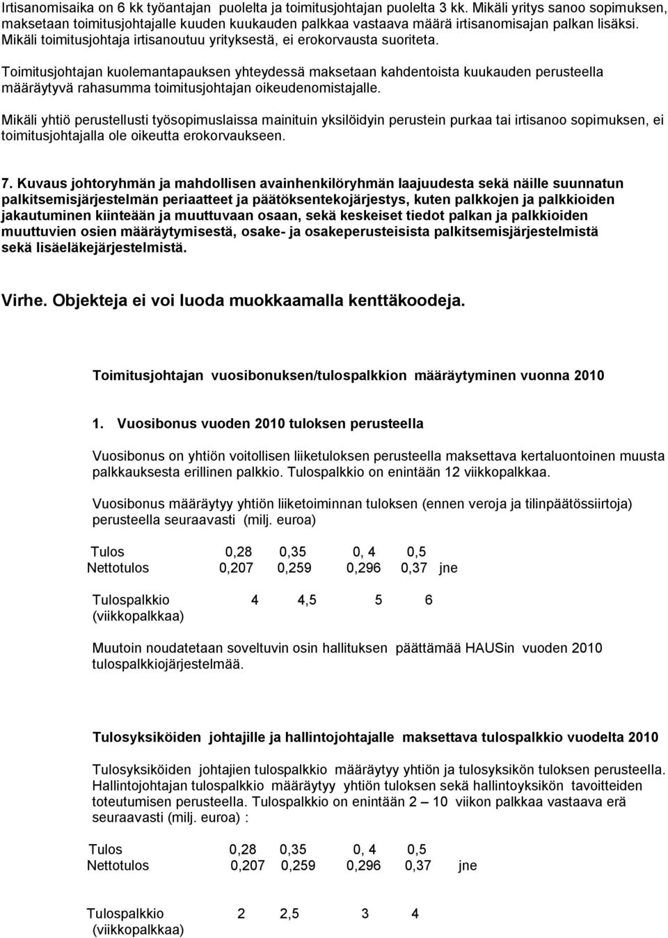 Mikäli toimitusjohtaja irtisanoutuu yrityksestä, ei erokorvausta suoriteta.