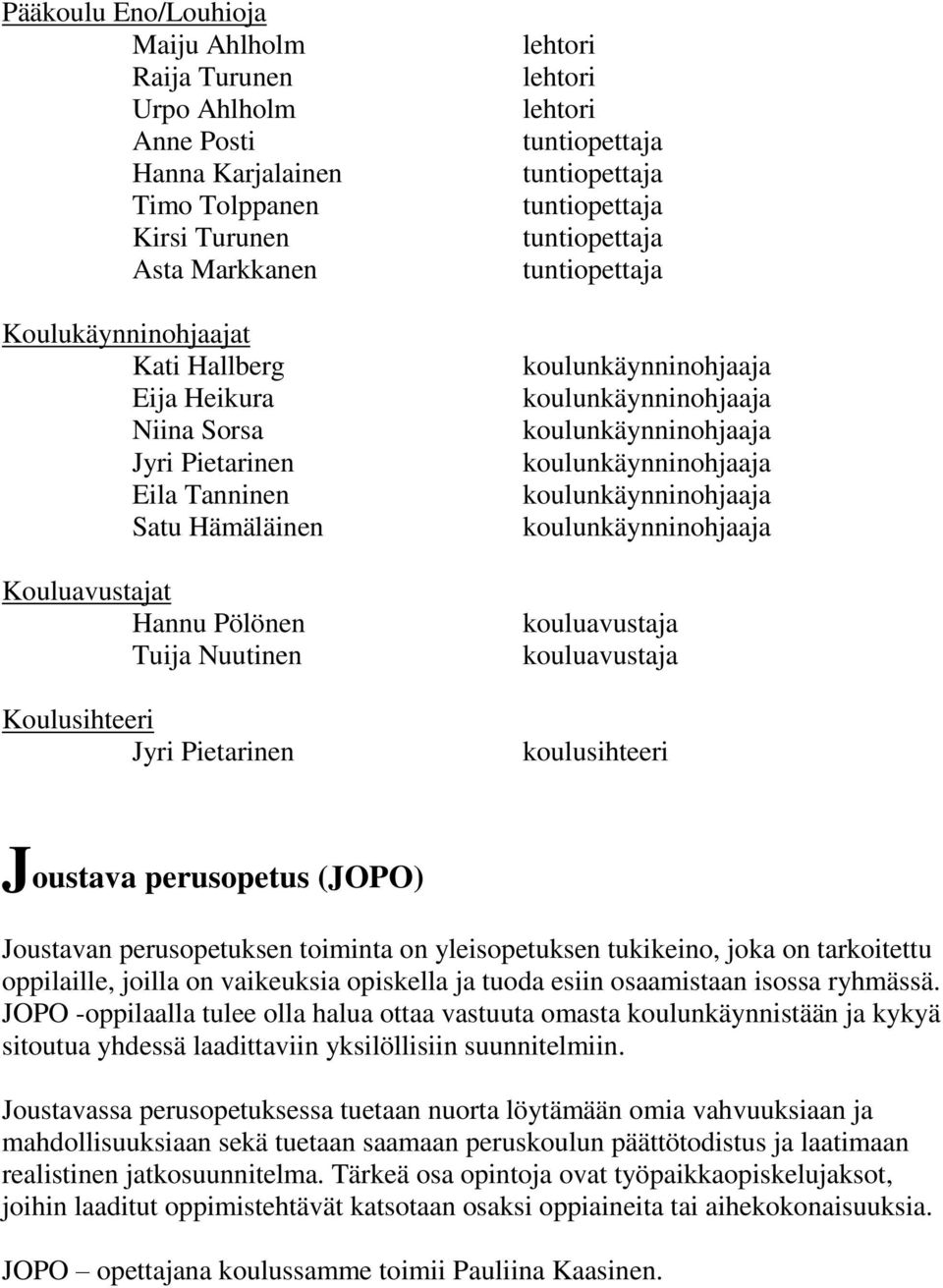 tuntiopettaja koulunkäynninohjaaja koulunkäynninohjaaja koulunkäynninohjaaja koulunkäynninohjaaja koulunkäynninohjaaja koulunkäynninohjaaja kouluavustaja kouluavustaja koulusihteeri Joustava