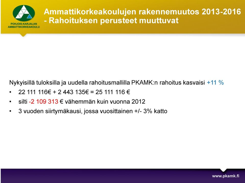 rahoitus kasvaisi +11 % 22 111 116 + 2 443 135 = 25 111 116 silti -2 109