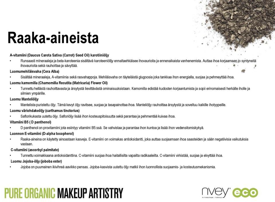 Mehiläisvaha on täyteläistä glugoosia joka tankkaa ihon energialla, suojaa ja pehmeyttää ihoa.