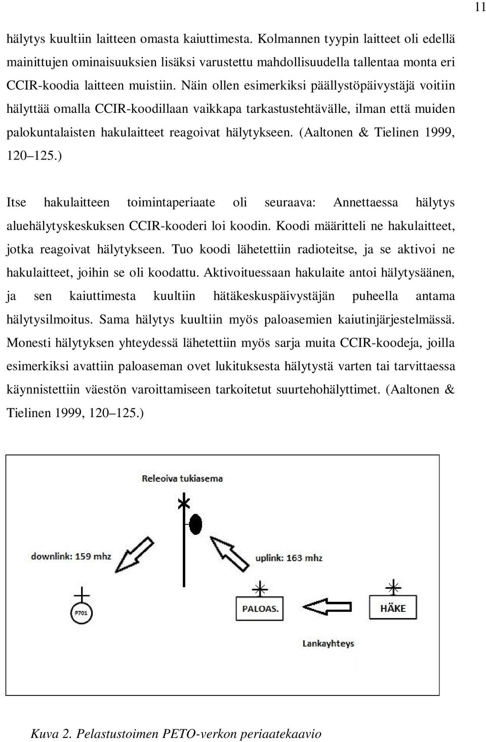 (Aaltonen & Tielinen 1999, 120 125.) Itse hakulaitteen toimintaperiaate oli seuraava: Annettaessa hälytys aluehälytyskeskuksen CCIR-kooderi loi koodin.